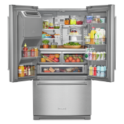 ﻿Kitchenaid® 26.8 Cu. Ft. Standard-Depth French Door Refrigerator with Exterior Ice and Water Dispenser – KRFF577KPS